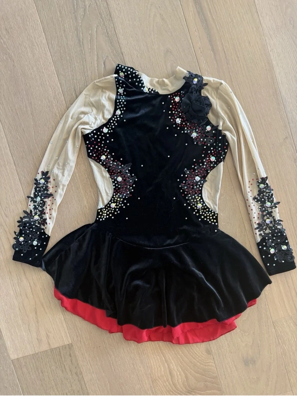 Figure Skating Dress Black/Red with Crystal Accents NWOT